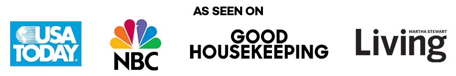 The Simple Promise as-seen-on bar showing USA Today, NBC, Good Housekeeping and Martha Stewart Living logos on a light ground